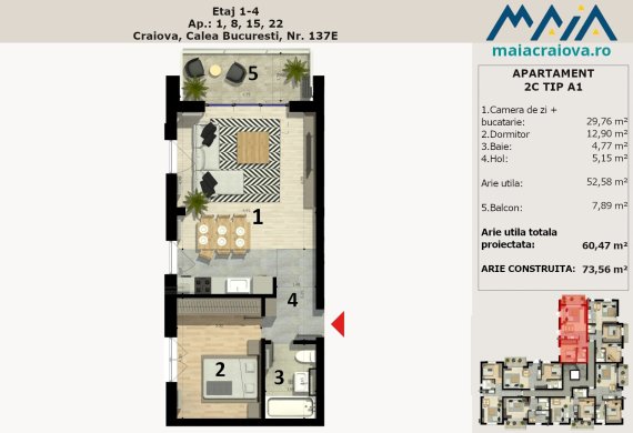 Apartament 2 Camere - 2C TIP A1